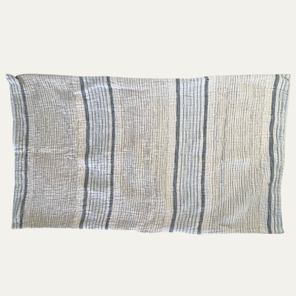Linden Street Striped Textured Pillow Sham King Size Cream Gray Blue Coastal